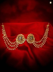 Vermont Temple Jewellery Radha Krishna Long Chain Jhumka Pearl Diamond Alloy Jhumki Earring