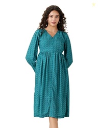 Amazon Brand - Symbol Women's Polyester Fit and Flare Midi Business Casual Dress (SYM-AW22WDR-715_Green
