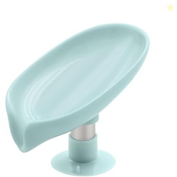 Pathavi Self-Draining Soap Dish (Set of 1)  Modern Leaf Design with Drainage Holes, Leak-Proof & Durable Plastic for Bathroom or Kitchen Sink, Easy to Clean (Blue)