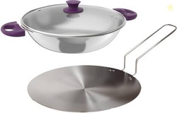 Lifelong LLTPC3 Triply Combo Kadhai (20 CM) with Lid, Roti Tawa Induct