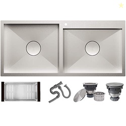 ALTON Stainless Steel Handmade Double Bowl Kitchen Sink With Basket (M