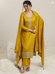 LIBAS Women Silk Blend Kurta Palazzo Dupatta Set
