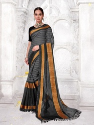 Anouk Rustic Black Striped Art Silk Saree