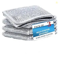 DALUCI 3 Pcs Non-Scratch Steel Wire Dishwashing Cloth | Heavy-Duty Scr