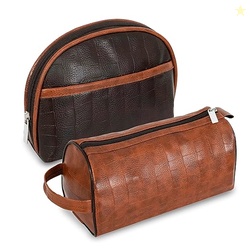 SNDIA 2-Set PU Leather Toiletry Travel Bags for Men and Women, Shaving