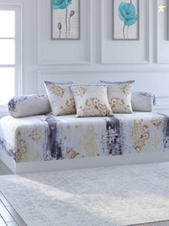 SWAYAM Cotton Floral Diwan Set(Yellow, Brown)