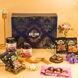 Eatopia Diwali Gift Hamper | Diwali Gifts for Family and Friends | Strawberry Honey Jam | Mixed Berry Honey Jam | 3 Dates & Nuts Fruit Bites and 3 Mango Chia Fruit Bites | Diya & Card | 10 Items | Healthy Snacks Gift Pack