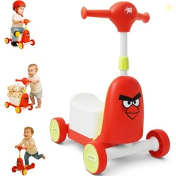Storio Twitty 3 in 1 Baby Activity Walker Kick Scooter Rideon for Kids | Skating Cycle Style Scooter with Adjustable Handle & Foldable Design | Lightweight Ride-On Toy for Boys & Girls - Red & Green