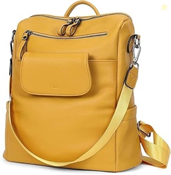 ProArch Medium 27L Large Fashion Convertible Anti-theft backpack Purse for Women Convertible Travel Vintage PU Leather Shoulder Backpack (Yellow)