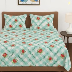 BSB HOME 100% Cotton Feel Double Bed Bedsheet Set | 144 TC Soft & Breathable | Sky Blue Rose Print with 2 Pillow Covers | Wrinkle Free | for Bedroom & Gifting (90 x 90 Inches)