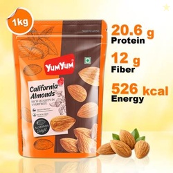 YUM YUM 100% Natural Premium California Almond Badam Giri 1kg Pouch - Almonds(1 x 1 kg)