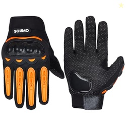 Amazon Brand - Solimo Full Finger Bike Riding Gloves with Hard Knuckle Shell | Dotted Design | Breathable | Hand Protection for Gym, Hiking, Cycling & Travelling | XL (Black & Orange)