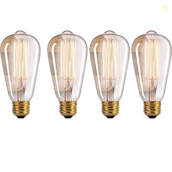 Lexton Tesla Vintage Filament Bulb | Antique Glass Light Bulbs | E27 Bulb Base, 2700K | Suitable for Home Decoration, Hall, Restaurant, Bar Lighting (Pack of 4, Warm white/Yellow)