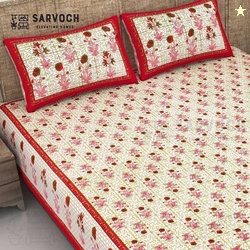 SARVOCH Cotton Double Flat 144 TC Jaipuri Prints Bedshe...