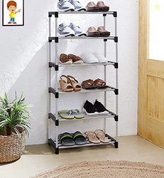 FLIPZON Multipurpose Rustproof Metal, Plastic Shoe Rack, Foldable Wide Storage Rack for Books. Toys, Shoes Easy to Move & Assemble (Rustproof) (6 Shelves)