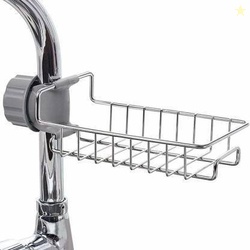TRIVYOM Stainless Steel Sink Sponge Tap Organizer for Kitchen Faucet Shelf, Faucet Drain Rack with Soap Holder. Stainless Steel Wall Shelf(Number of Shelves - 1, Silver)