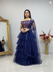 SHREE CREATION Self Design Semi Stitched Lehenga Choli(Dark Blue)