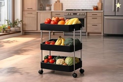 E-COSMOS Plastic Multipurpose 3-Tier Floor Mount Corner Shelf Kitchen Organizer Rack/Storage Shelf/Dish Rack/Storage Rack for Kitchen (3-Tier Dish Rack)