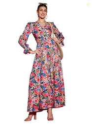 SASSAFRAS Women's Poly Crepe Fit & Flare Ankle Length Casual Dress (SFDRSS11362_Pink