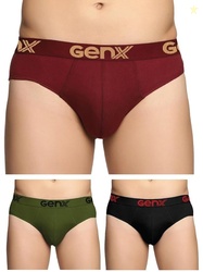Genx Jazz Men's 100% Cotton Briefs with Comfortable Waistband(Pack of 3)(Colors&Print May Vary)