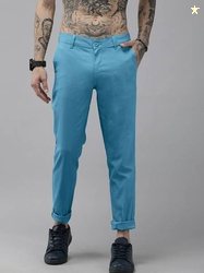 Roadster Men Regular Fit Blue Pure Cotton Trousers