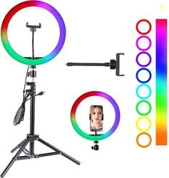Wrapo RGB Ring Light with 7 Feet Tripod Stand and Phone Holder Dimmable LED Circle Lights 26 RGB Color Changing Light for Photography Vlogging Makeup Video Live Stram, Photo & Video Shoot Tripod(Multicolor, Supports Up to 4000 g)