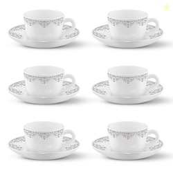 Larah by BOROSIL Lark Opalware Cup and Saucer Set of 12 pcs | Tea/Coff