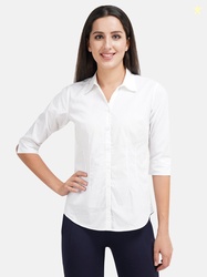 YELLOW PINE Women Regular Fit Solid Curved Collar Formal Shirt