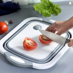MBK IMPEX Folding Cutting Chopping Board, Chop N Wash,Washing Bowl & Draining Basket- 3in1 Multifunction Plastic Cutting Board (Grey Pack of 1) Plastic, Silicone Cutting Board(Pack of 1 Dishwasher Safe)