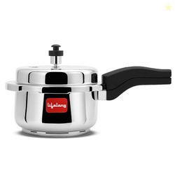 Lifelong Stainless Steel Pressure Cooker 2Liters | Induction & Gas Stove Compatible with Outer Lid, ISI Certified & Lock System |Safe & Durable Kitchen Essential with 5 Years Warranty (Silver)