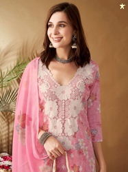 Anouk Women Floral Printed Regular Pure Cotton Kurta with Trousers & With Dupatta
