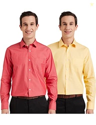 Amazon Brand - Symbol Men's Cotton Formal Shirt | Casual | Plain | Full Sleeve | Combo Pack of 2 - Regular Fit (Available in Plus Size) (Pale Yellow&Mid Red_39)