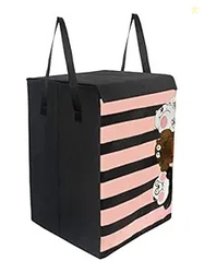 PrettyKrafts 75L Non Woven Panda Printed Square Foldable Large Laundry Bag/Basket With Lid & Handles, Freestanding Clothes Storage Organizer for Bedroom, Dorm (35x35x55cm, Black, Set of 1)