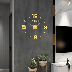 ABOUT SPACE Wall Clock - DIY Wall Sticker Clock Self Adhesive, Non-Ticking, Frameless, Acrylic Analog Watch Adjustable Size for Living Room, Bedroom, Office (Gold - Numbers), 25cm, 50cm