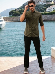 The Indian Garage Co Men Olive Green & Black Slim Fit Conversational Printed Casual Shirt