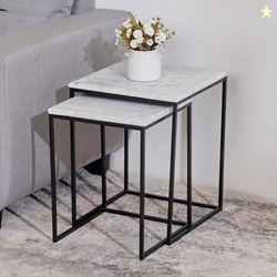 Home Centre Helios Esquire Marble Top Nest of 2 Tables - White