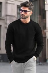 TRIPR Men Solid Round Neck Black Sweater