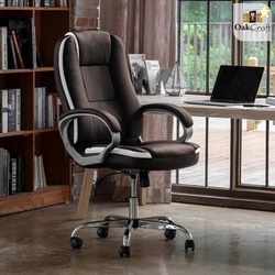 Oakcraft Luxury HIGH Back with Steel Base Leatherette Office Executive Chair(Brown, Optional Installation Available)