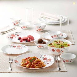 Larah by Borosil Pack of 13 Opalware Dahlia Dinner Set Dinner Set(White, Pink, Microwave Safe)