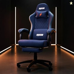 Baybee Drogo Throne Ergonomic Gaming Chair with Linkage Armrest,Foot Rest,& Adjustable Seat|Computer Chair with Fabric,Head & Massager Lumbar Pillow|Home & Office Chair with Full Recline (Dark Blue)