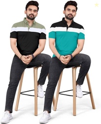 rggarment Pack of 2 Men Colorblock Polo Neck Cotton Blend Black, Green T-Shirt
