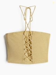 H&M Glittery Lacing-Detail Halterneck Top