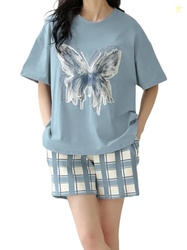 Louis Luxe Womens Night Dress || Short Pyjama Set || Nightsuit || Women Nightwear ||Round Neck Short Sleeve Nightsuit || Loungewear || Everyday Nightdress (ND-05-BLUE-M)