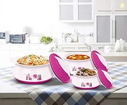 MILTON Delish Jr Insulated Inner Stainless Steel Casserole Gift Set of 3, Milky White