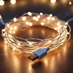 Lexton Decorative USB Copper String Fairy Light | 5 Meter, 50 LED, USB Plug-in | Best for Decoration, Christmas, Diwali (Pack of 1, Warm White)