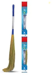 Go Easy Steel Broom with Anti-Rust Metal Handle | 90% Dust-Free Natural Grass Broom | Long-Lasting Floor Cleaner for Home, Balcony & Outdoor Sweeping