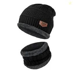 Fitness Mantra Sports Winters Cap & Muffler for Men & Women| Beanie Cap| 1 Set| (Black)