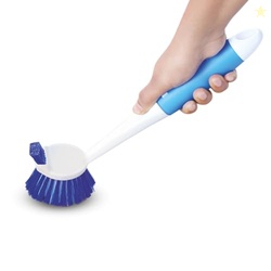 Cello Kleeno Dual Action Sink & Dish Brush, Blue & White | Flexible Bristles, Hanging Provision | Rubberised Handle & Tough Bristles for Stubborn Stains |Plastic Kitchen Sink Basin Wash Cleaning Brush