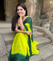 Anand Sarees Ombre Bollywood Georgette, Chiffon Saree(Green, Dark Green)