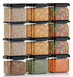 Rylan Modern Minimalist Air Tight Containers For Kitchen Organizer Storage Set, 500 ML, Black, 10 Pack